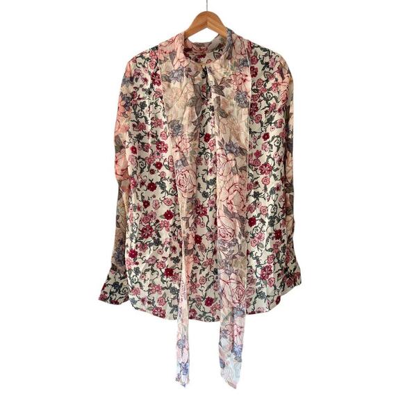 See By Chloe Floral Print Mixed Media Silk Chiffon Georgette Blouse Size 44 / L - Picture 6 of 11